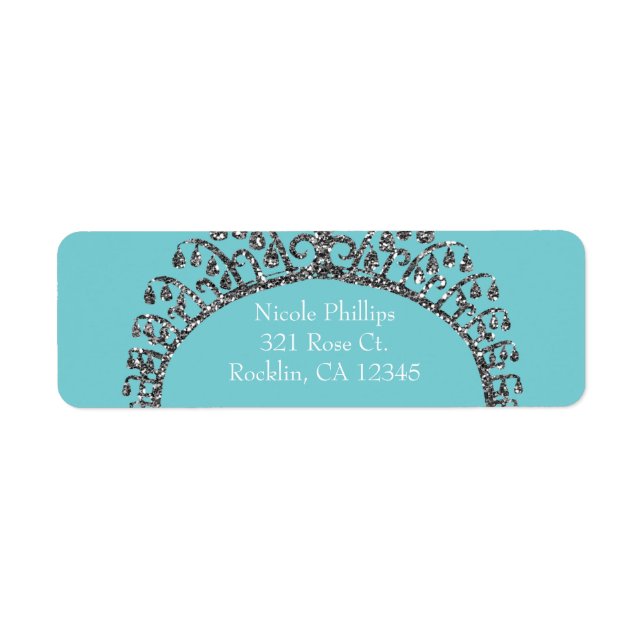 Silver Faux Glitter Tiara Crown Party Invitation Label (Front)