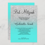 SIlver faux glitter turquoise ombre Bat Mitzvah Invitation<br><div class="desc">A modern,  original and simple faux silver glitter ombre Bat Mitzvah invitation on a fully customizable teal aqua turquoise  background</div>