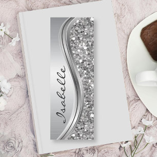 Silver Faux Glitter Wave Personalized Script Name  Bookmarks