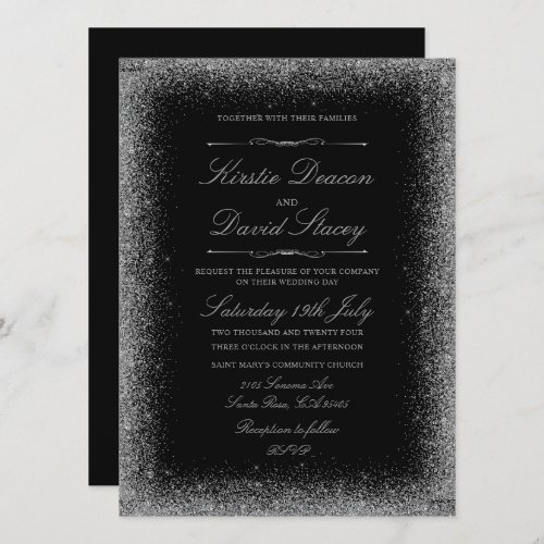 Silver Faux Glitter Wedding Invitation 