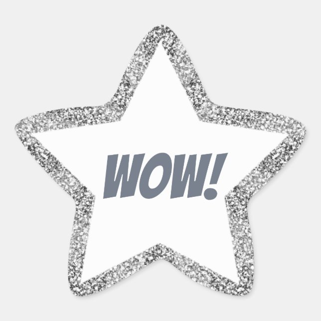 Silver Faux Glitter Wow! Teacher Star Sticker (Front)