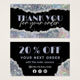 Silver faux iridescent glitter discount card