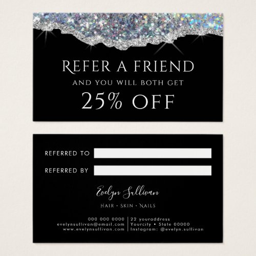 Silver faux iridescent glitter referral card