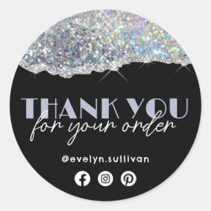 Silver Faux Iridescent Glitter Thank You Sticker