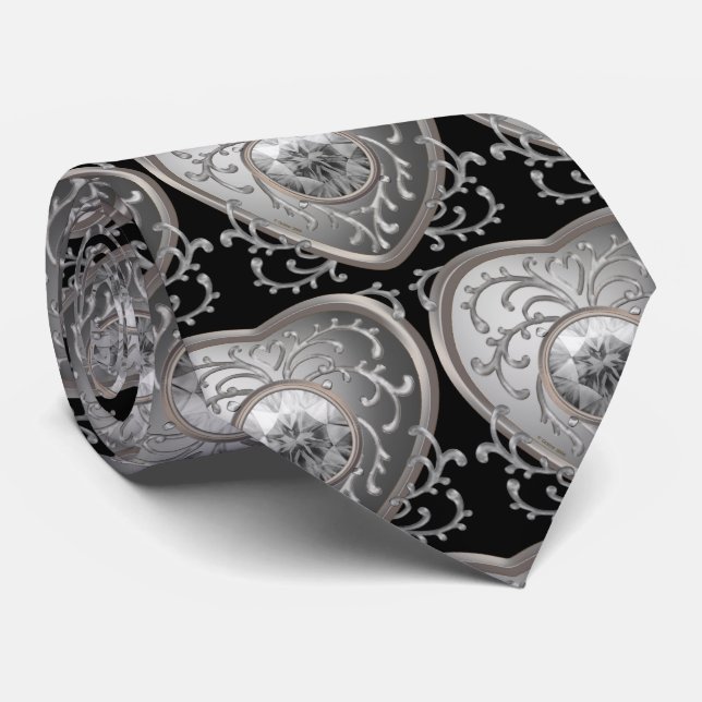 Silver faux Jewel Fairy Heart  Neck Tie (Rolled)