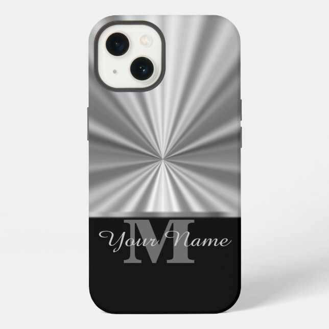 Silver faux metallic black monogram iphone case (Back)
