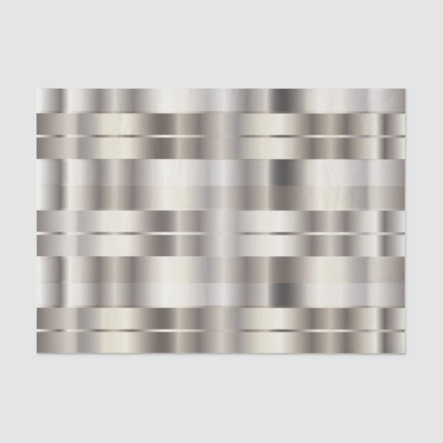 Silver Faux Metallic Diagonal Stripes Tissue Paper (Front)