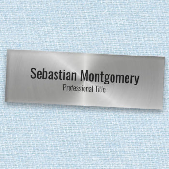 Silver Faux Metallic Sleek Stainless Black Text Name Tag by Exit178 at Zazzle