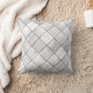 Silver Faux Patchwork Quilting Pattern Throw Pillow