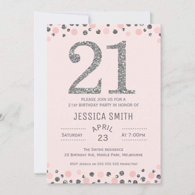 Silver faux Silver 21st Birthday Party Invitation (Front)