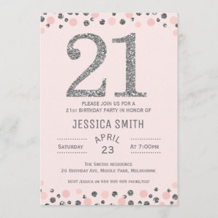 Silver faux Silver 21st Birthday Party Invitation