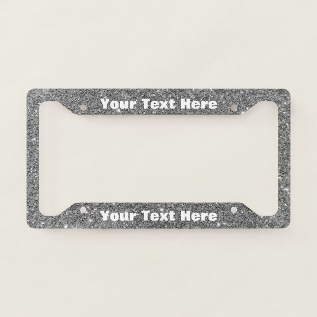 Silver Faux Sparkle Custom Message License Plate Frame (Front)