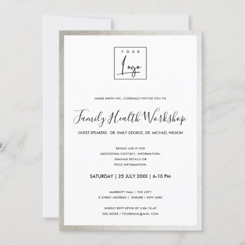 SILVER  FAUX STEEL GREY YOUR LOGO WORKSHOP EVENT INVITATION