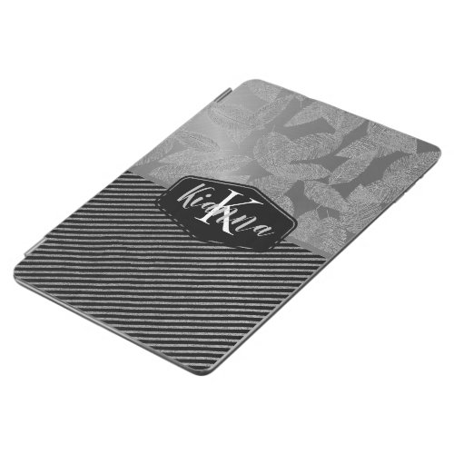 Silver Feathers Glittery Stripes Monogram        iPad Air Cover