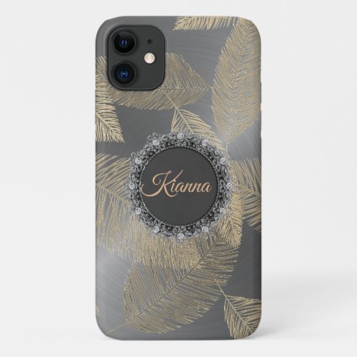 Silver Feathers on Sleek Silver Personalized iPhone 11 Case