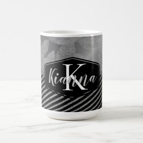 Silver Feathers with Silver Stripes Monogram   Coffee Mug