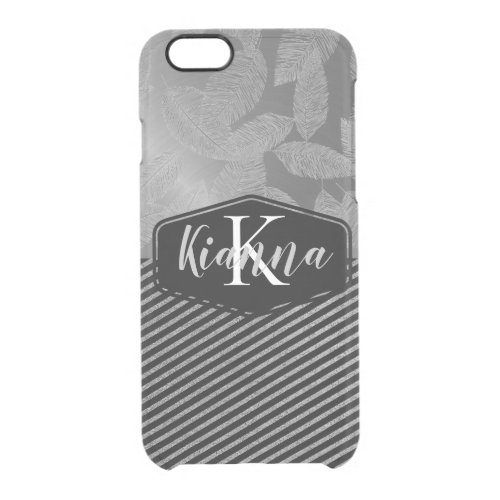 Silver Feathers with Silver Stripes Monogram      Clear iPhone 66S Case