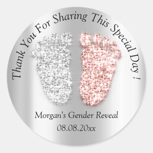 Silver Feet Baby Shower Thank Gender Reveal Party  Classic Round Sticker