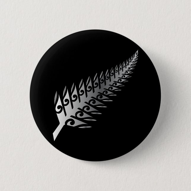 Silver Fern New Zealand Maori Style - Gift Idea Button (Front)