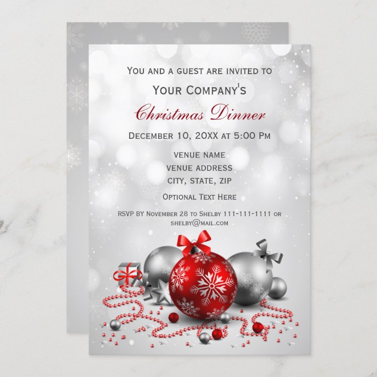 silver Festive Corporate Christmas party Invite | Zazzle