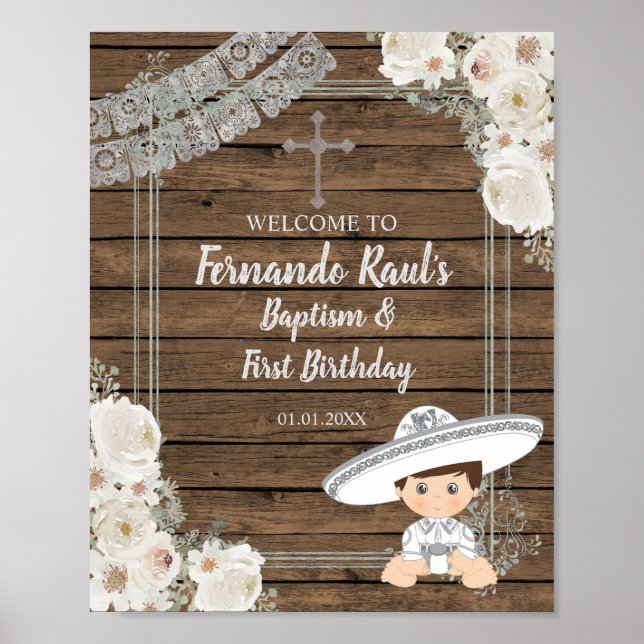  Silver Fiesta Boy Baptism and Birthday Welcome  Poster (Front)