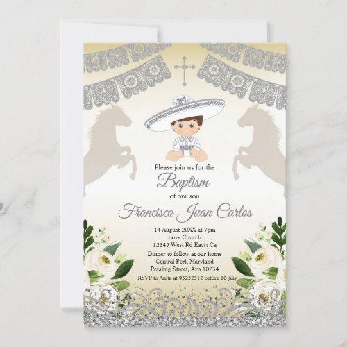 Silver Fiesta Boy Baptism Christening Invitation