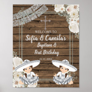 Silver Fiesta Twin Girl Baptism and Birthday Poster