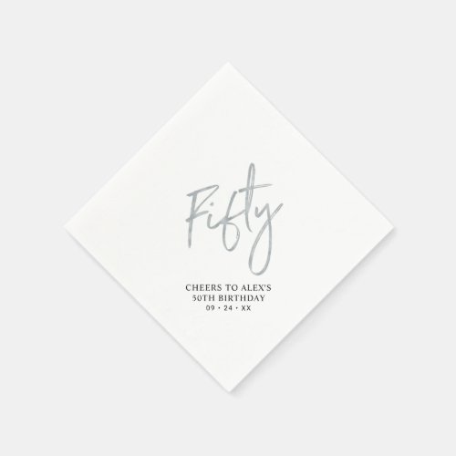 Silver Fifty Modern Adult 50th Birthday Party Napkins