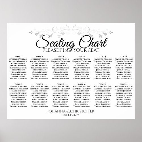 Silver Filigree 12 Table Wedding Seating Chart