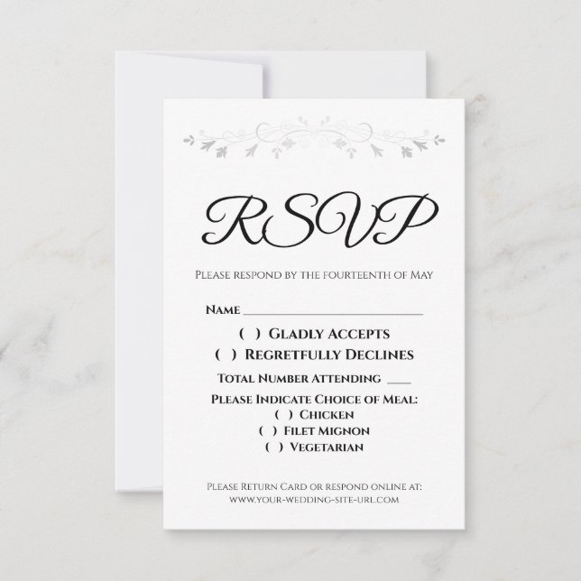 Silver Filigree Border Elegant Wedding RSVP (Front)