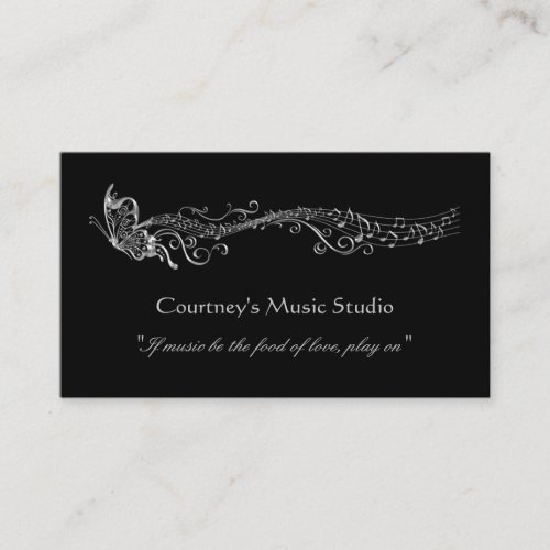 Silver Filigree Butterflies Music Notes Business Card Template