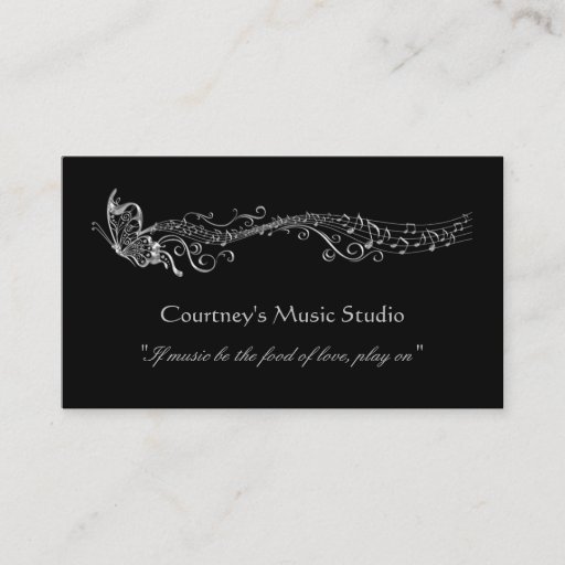 Customizable Silver Filigree Butterflies Music Notes Business Card Template