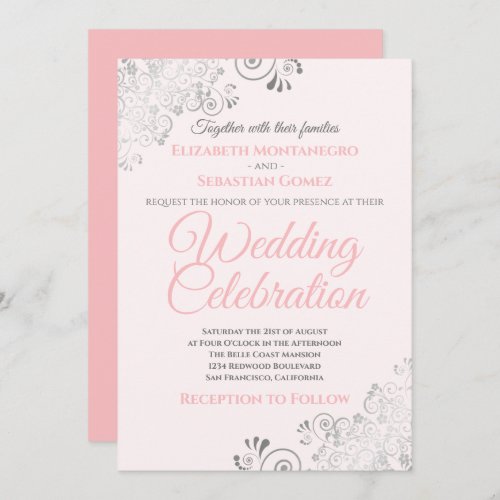 Silver Filigree Elegant Simple Pink Wedding Invitation