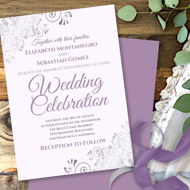 Silver Filigree Elegant Simple Purple Wedding Invitation (Creator Uploaded)