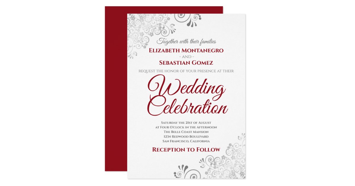 Silver Filigree Elegant Simple Red & White Wedding Invitation | Zazzle.com