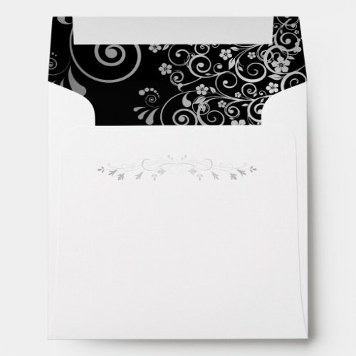 Silver Filigree Frills on Black Square Wedding Envelope