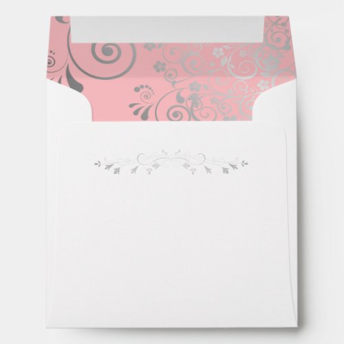 Silver Filigree Frills on Pink Square Wedding Envelope