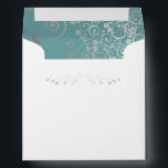 Silver Filigree Frills on Teal Square Wedding Envelope<br><div class="desc">This beautiful envelope is designed to coordinate with the square invitations in our Teal and Gray Elegant Wedding Suite. It features a customizable return address with a silver floral flourish,  and a teal or turquoise inside flap with a frilly faux foil filigree. Perfect compliment to your wedding invitations.</div>