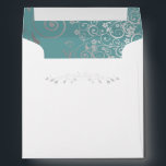 Silver Filigree Frills on Teal Square Wedding Envelope<br><div class="desc">This beautiful envelope is designed to coordinate with the square invitations in our Teal and Gray Elegant Wedding Suite. It features a customizable return address with a silver floral flourish,  and a teal or turquoise inside flap with a frilly faux foil filigree. Perfect compliment to your wedding invitations.</div>