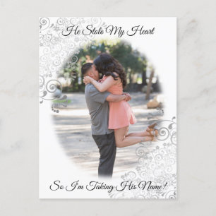 Silver Filigree He Stole My Heart Save Date Card