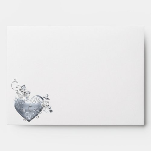 Silver Filigree Heart  White Roses Envelope