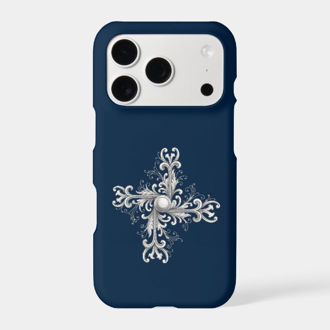 Silver Filigree Pearl Quatrefoil iPhone Case (Back)