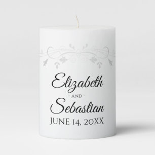 Silver Filigree Simple Chic Elegant Wedding Pillar Candle