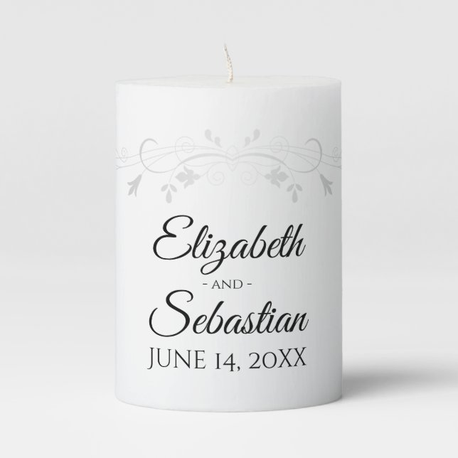 Silver Filigree Simple Chic Elegant Wedding Pillar Candle (Front)