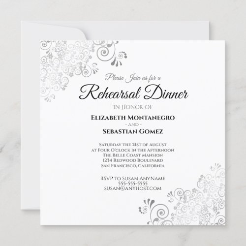 Silver Filigree Square Wedding Rehearsal Dinner Invitation