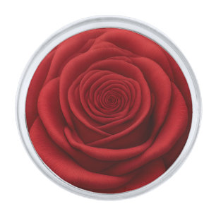 Silver Finish Lapel Pin - Red Rose Flower