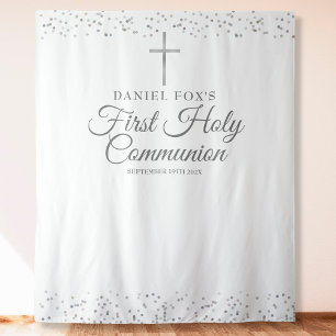 Silver First Holy Communion Photo Backdrop
