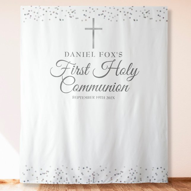 Silver First Holy Communion Photo Backdrop (Creator Uploaded)