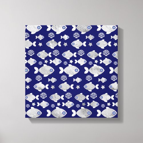 Silver Fish Evil Eye Pattern Canvas Print