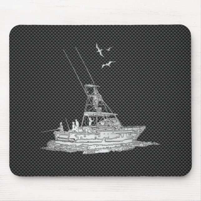 Silver Fishing Boat on Carbon Fiber Mouse Pad (Front)